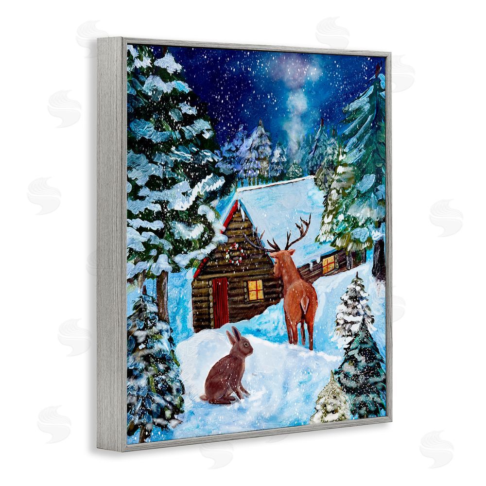 Patricia Reynolds Snowy Christmas Log Cottage Gray Framed Giclee Art Print