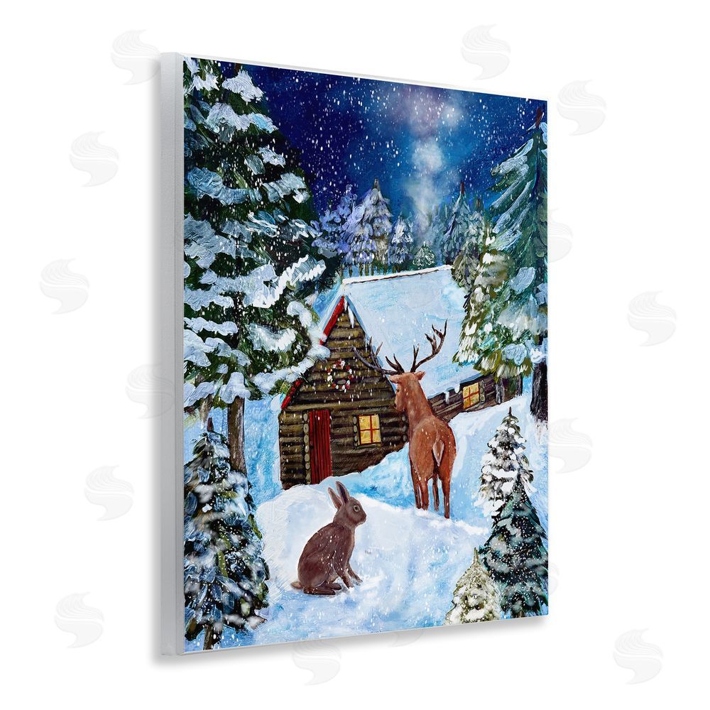 Patricia Reynolds Snowy Christmas Log Cottage Wall Plaque Art Print