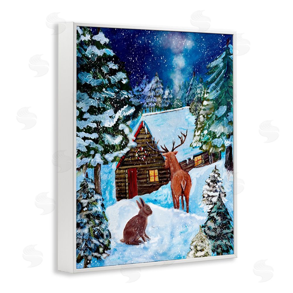 Patricia Reynolds Snowy Christmas Log Cottage White Frame Giclee Art Print