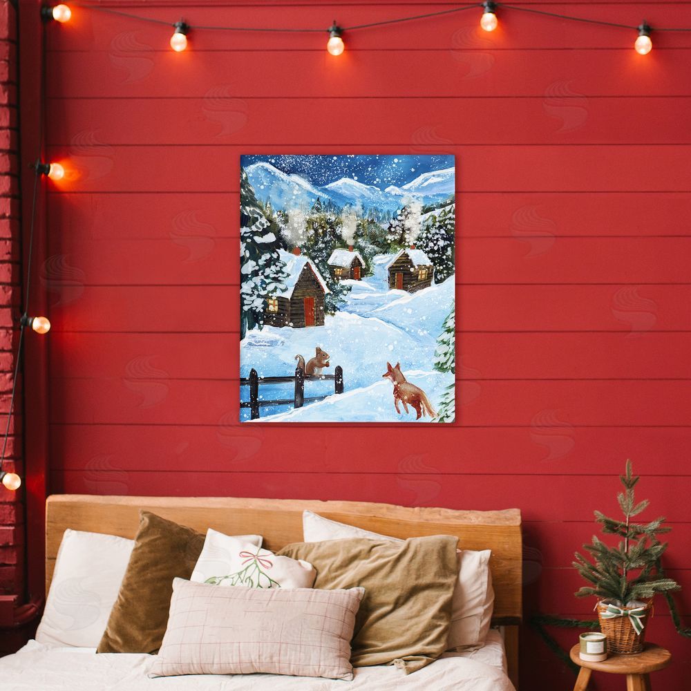 Patricia Reynolds Snowy Christmas Cabins Trio Printed Wall Art in Room