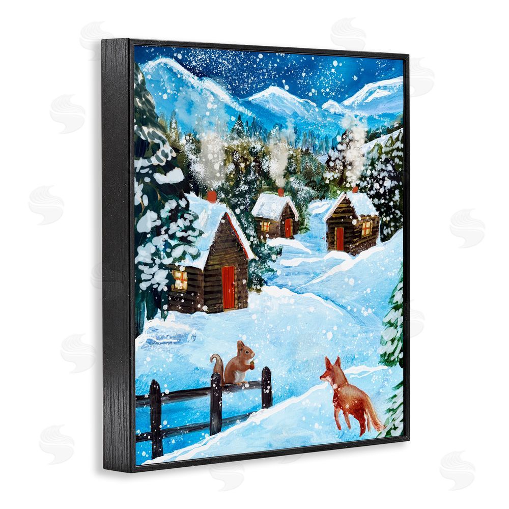 Patricia Reynolds Snowy Christmas Cabins Trio Black Framed Giclee Art Print