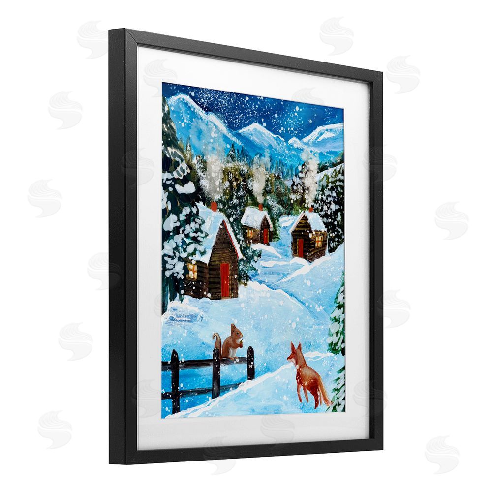 Patricia Reynolds Snowy Christmas Cabins Trio Black Framed Print Under Glass Art
