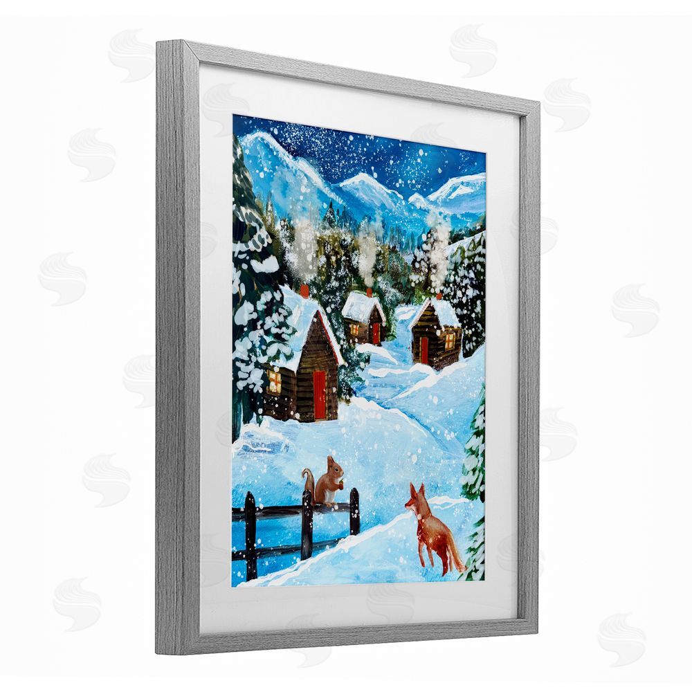 Patricia Reynolds Snowy Christmas Cabins Trio Gray Framed Print Under Glass Art
