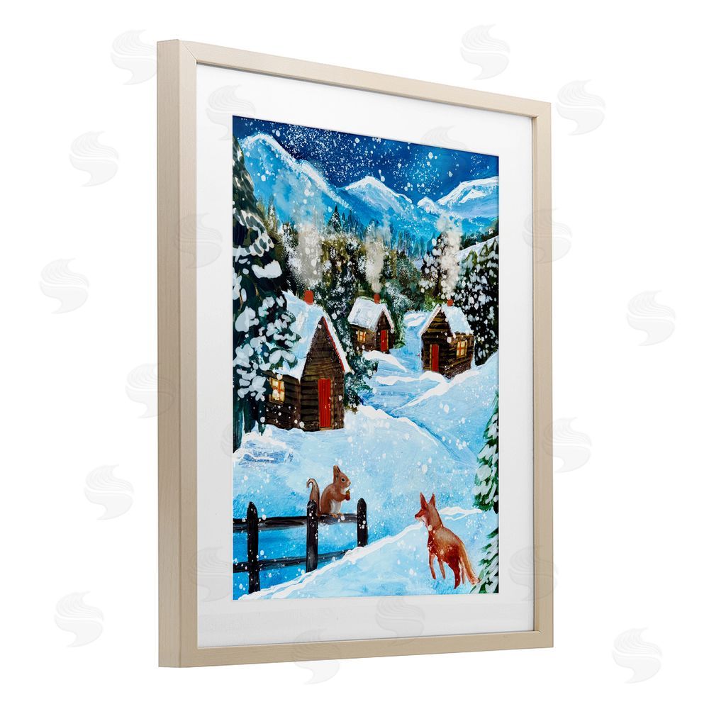 Patricia Reynolds Snowy Christmas Cabins Trio Birch Framed Print Under Glass Art