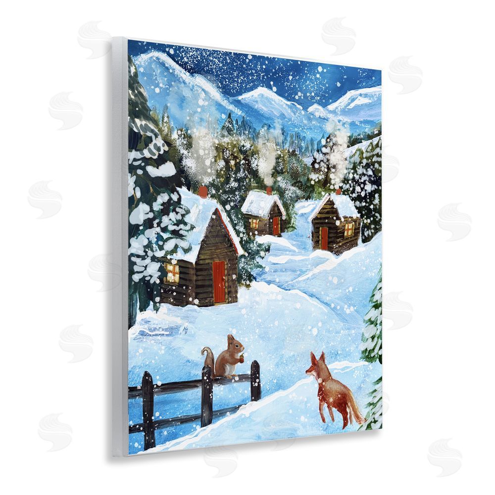Patricia Reynolds Snowy Christmas Cabins Trio Wall Plaque Art Print