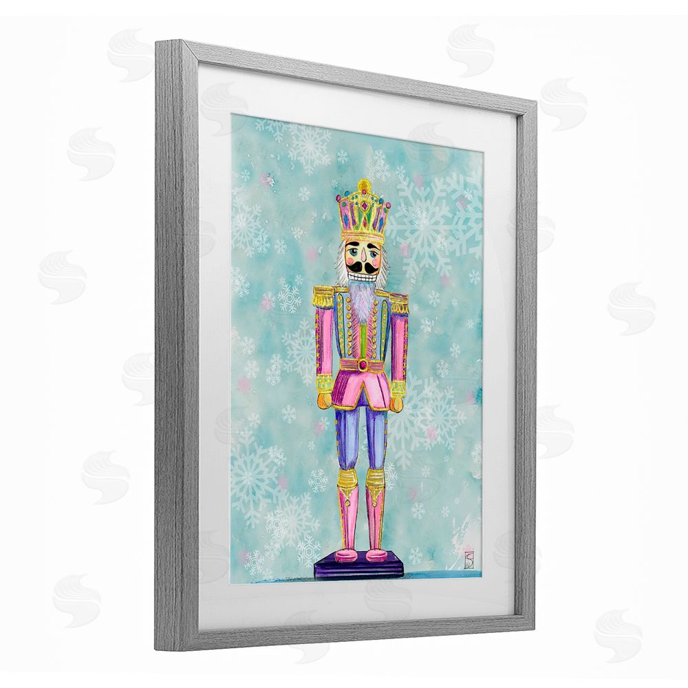 Sara Culpepper Pastel Nutcracker on Snowflakes Gray Framed Print Under Glass Art
