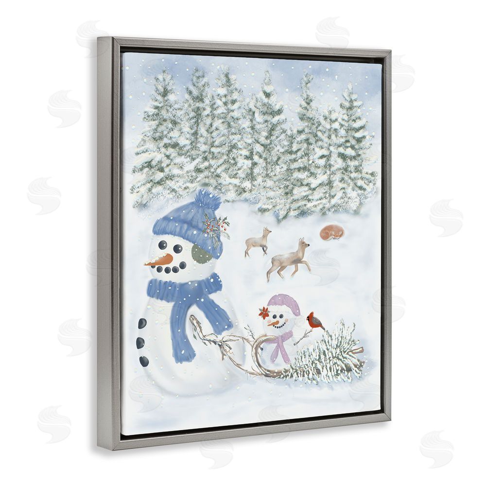 Leslie Hermosa Fun In The Snow Baby Snowman Gray Floating Frame Canvas Art Print
