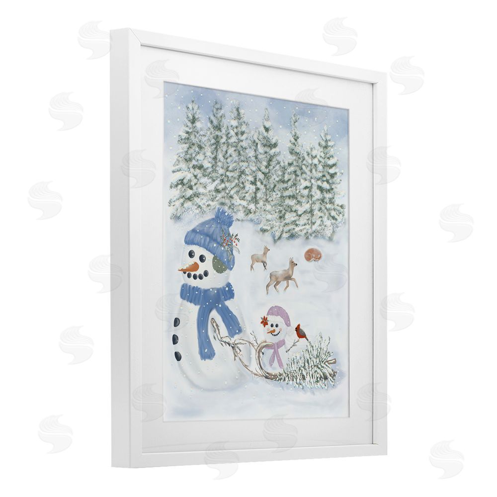 Leslie Hermosa Fun In The Snow Baby Snowman White Framed Print Under Glass Art