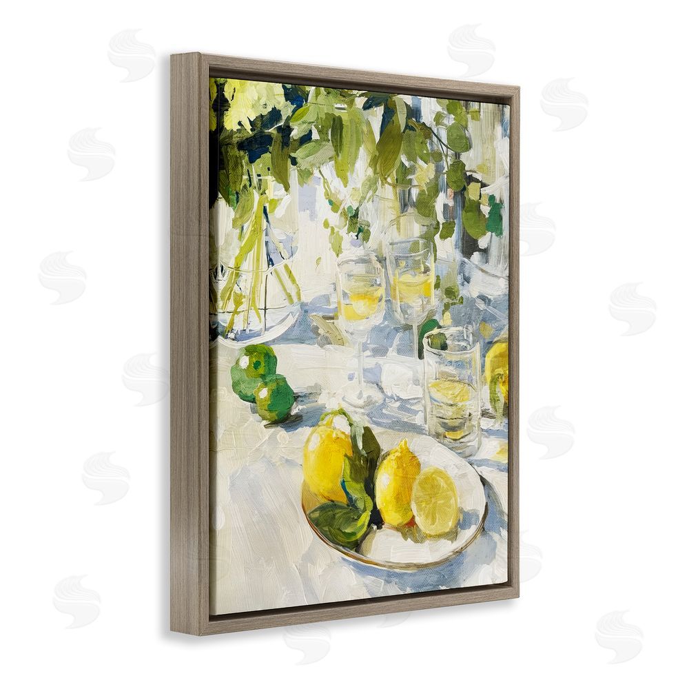 Annabelle Hall Meringue Lemons Table Spread Brown Floating Frame Canvas Wall Art