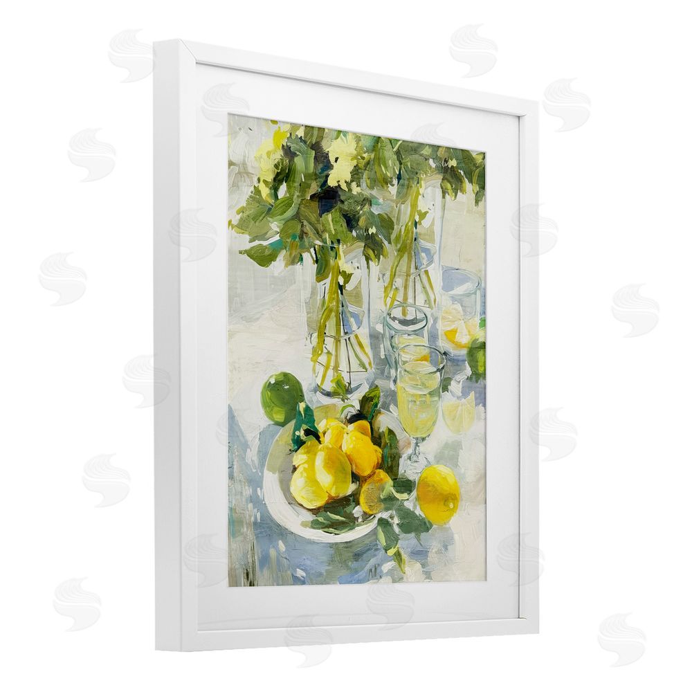 Annabelle Hall Fresh Kitchen Lemons Spread White Framed Print Under Glass with Mat Wall Art