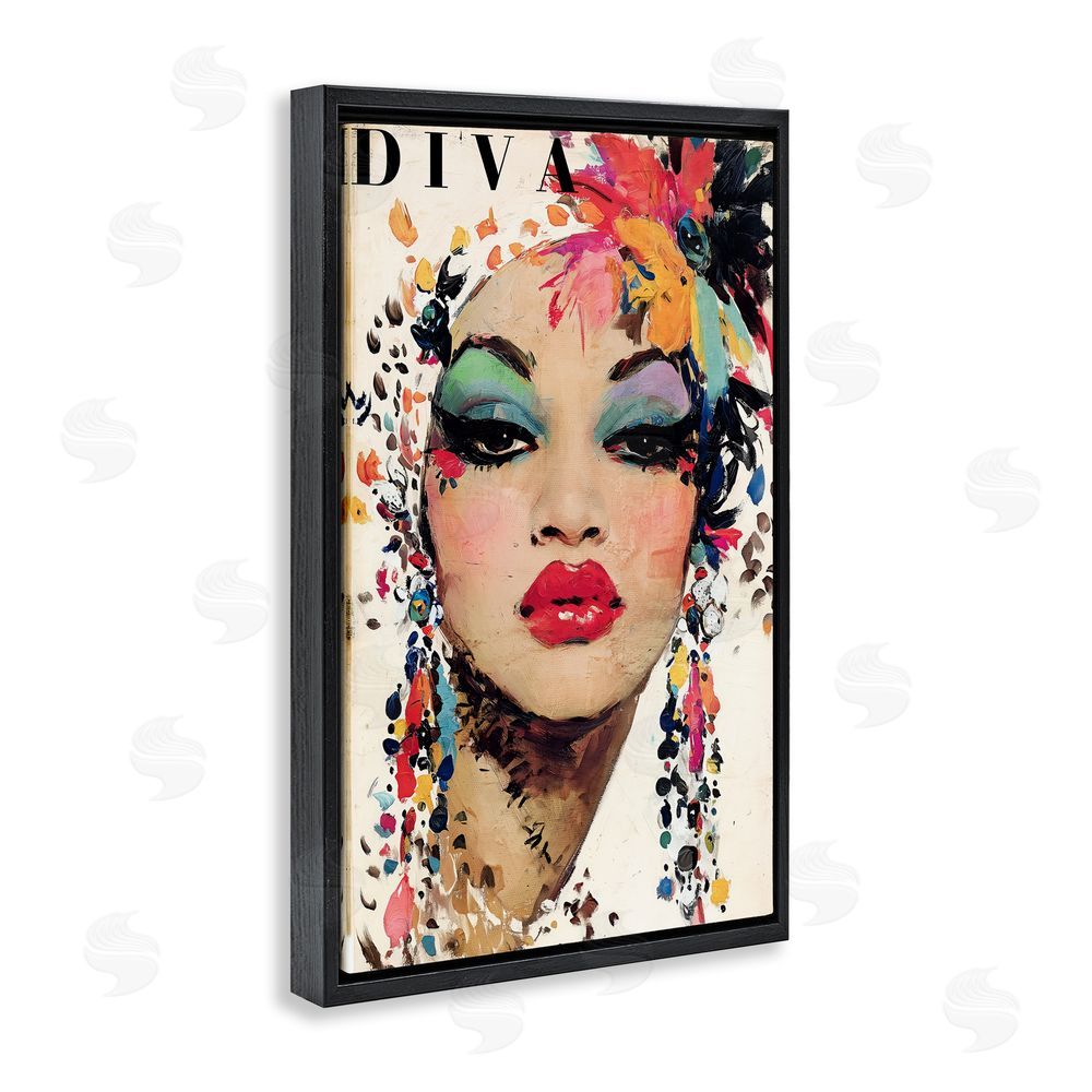 Annabelle Hall Diva Fashion Portrait Black Floating Frame Canvas Wall Art