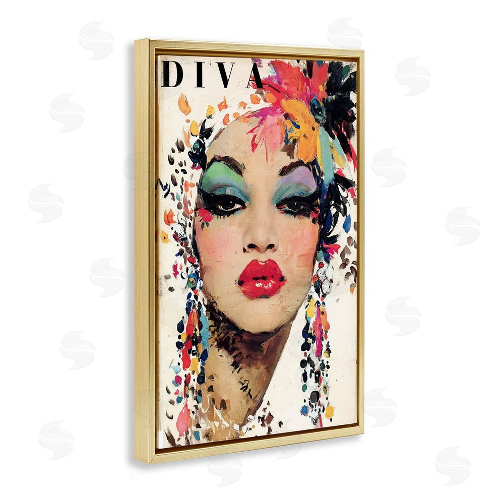 Annabelle Hall Diva Fashion Portrait Gold Floating Frame Canvas Wall Art