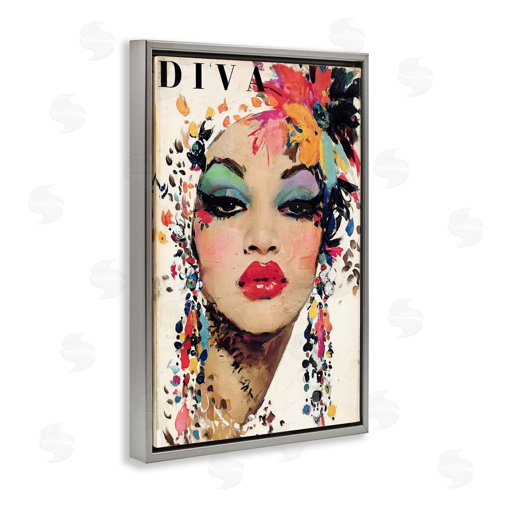 Annabelle Hall Diva Fashion Portrait Gray Floating Frame Canvas Wall Art