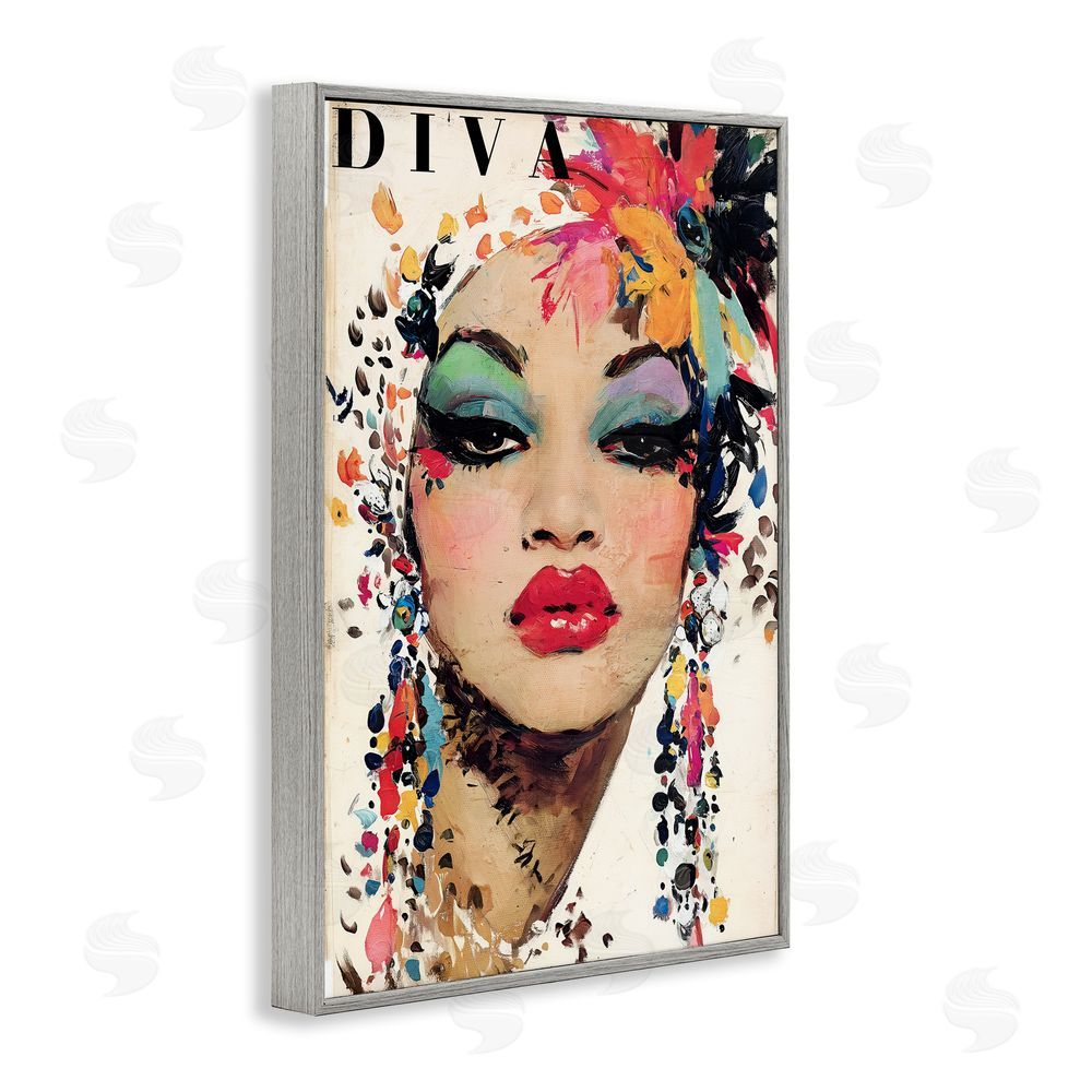 Annabelle Hall Diva Fashion Portrait Gray Framed Giclee Wall Art Print