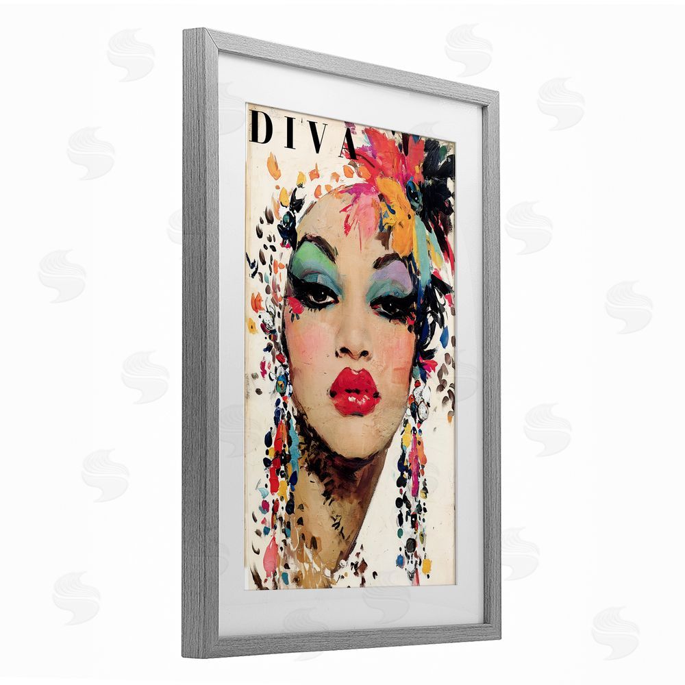 Annabelle Hall Diva Fashion Portrait Gray Framed Print Under Glass with Mat Wall Art