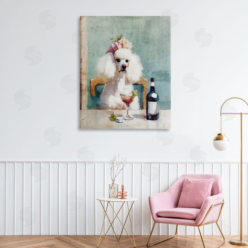 Annabelle Hall Poodle At Lunch Stretched Canvas Wall Art Print in Room