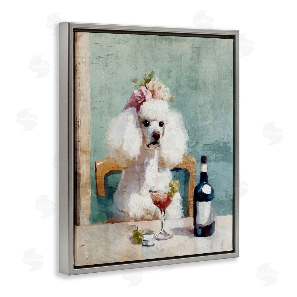 Annabelle Hall Poodle At Lunch Gray Floating Frame Canvas Wall Art Print