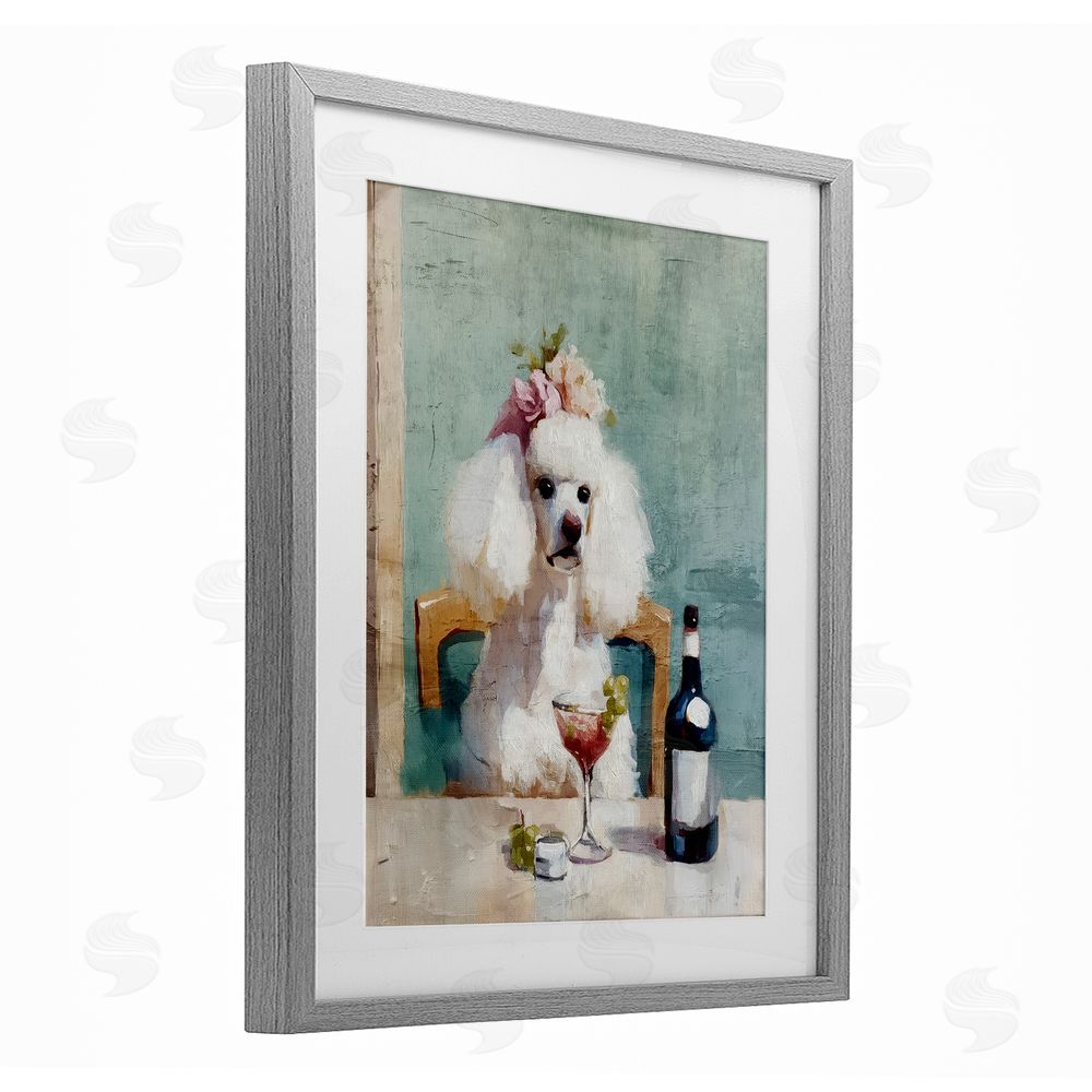 Annabelle Hall Poodle At Lunch Gray Framed Print Under Glass Wall Art