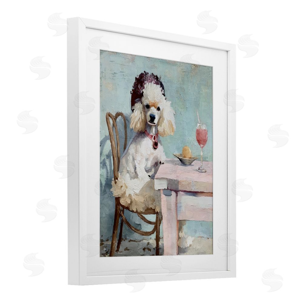 Annabelle Hall Ladies Who Lunch Poodle White Framed Print Under Glass with Mat Wall Art