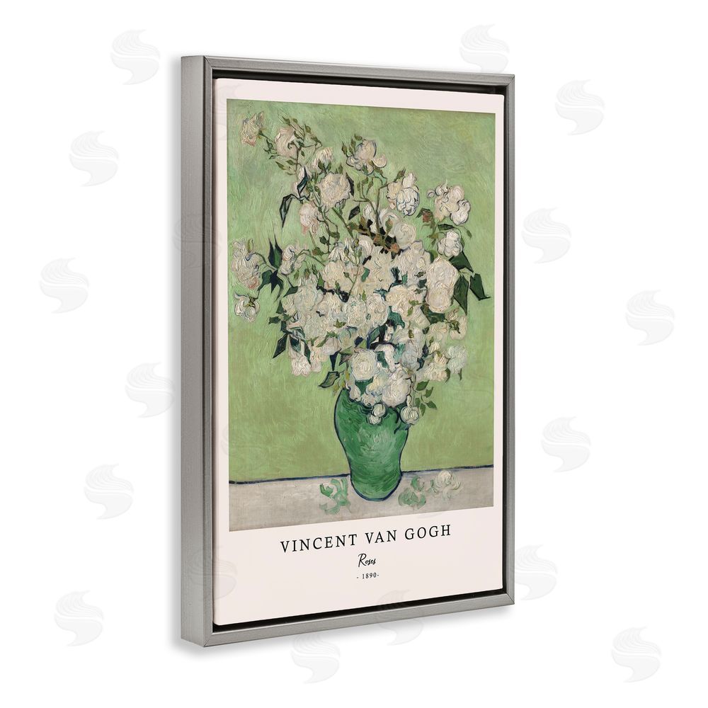 Vintage Hustle Classic Roses Van Gogh Gray Floating Frame Canvas Wall Art Print