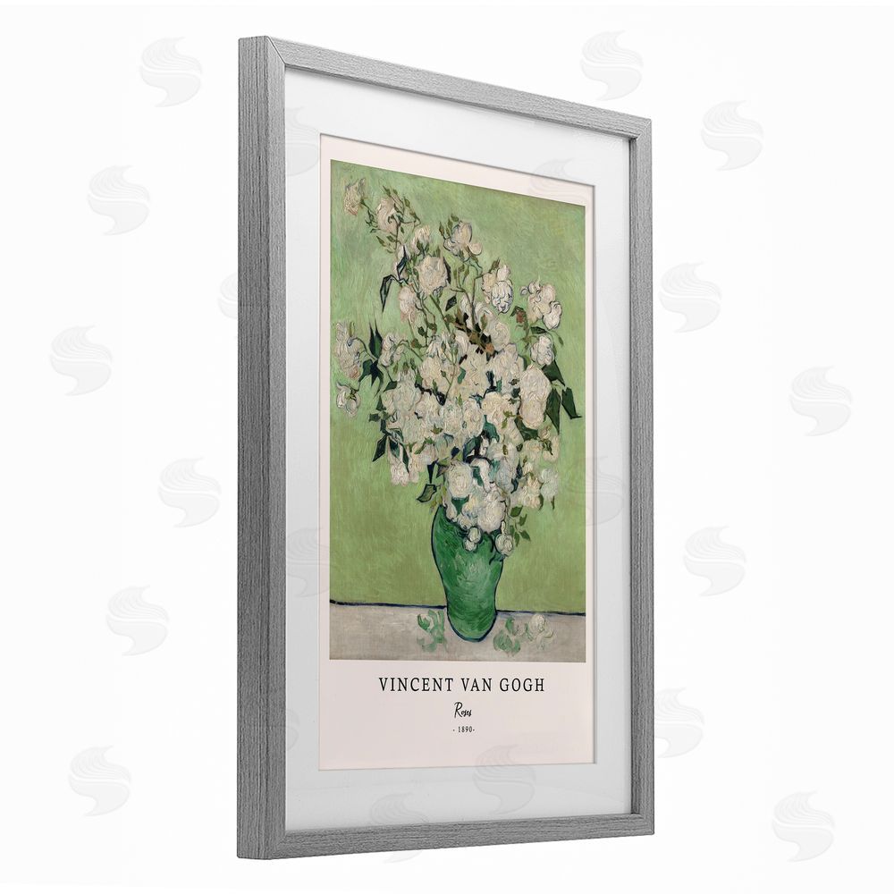 Vintage Hustle Classic Roses Van Gogh Gray Framed Print Under Glass Wall Art