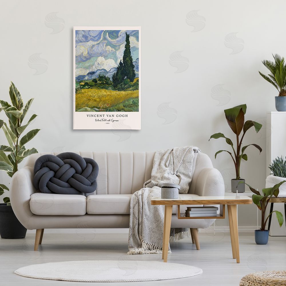 Vintage Hustle Classic Wheat Fields with Cypresses Stretched Canvas Wall Art in Room