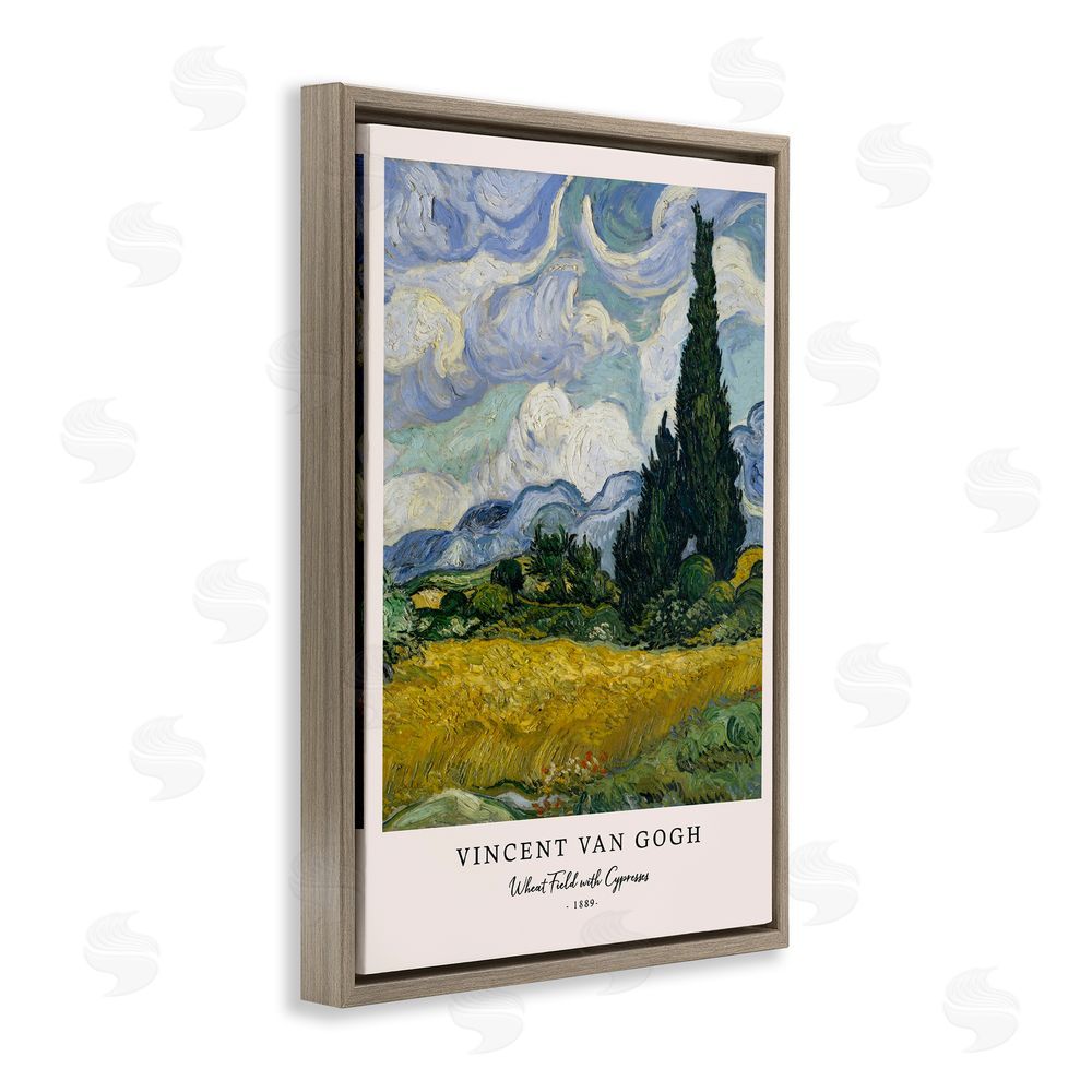 Vintage Hustle Classic Wheat Fields with Cypresses Brown Floating Frame Canvas Wall Art Print