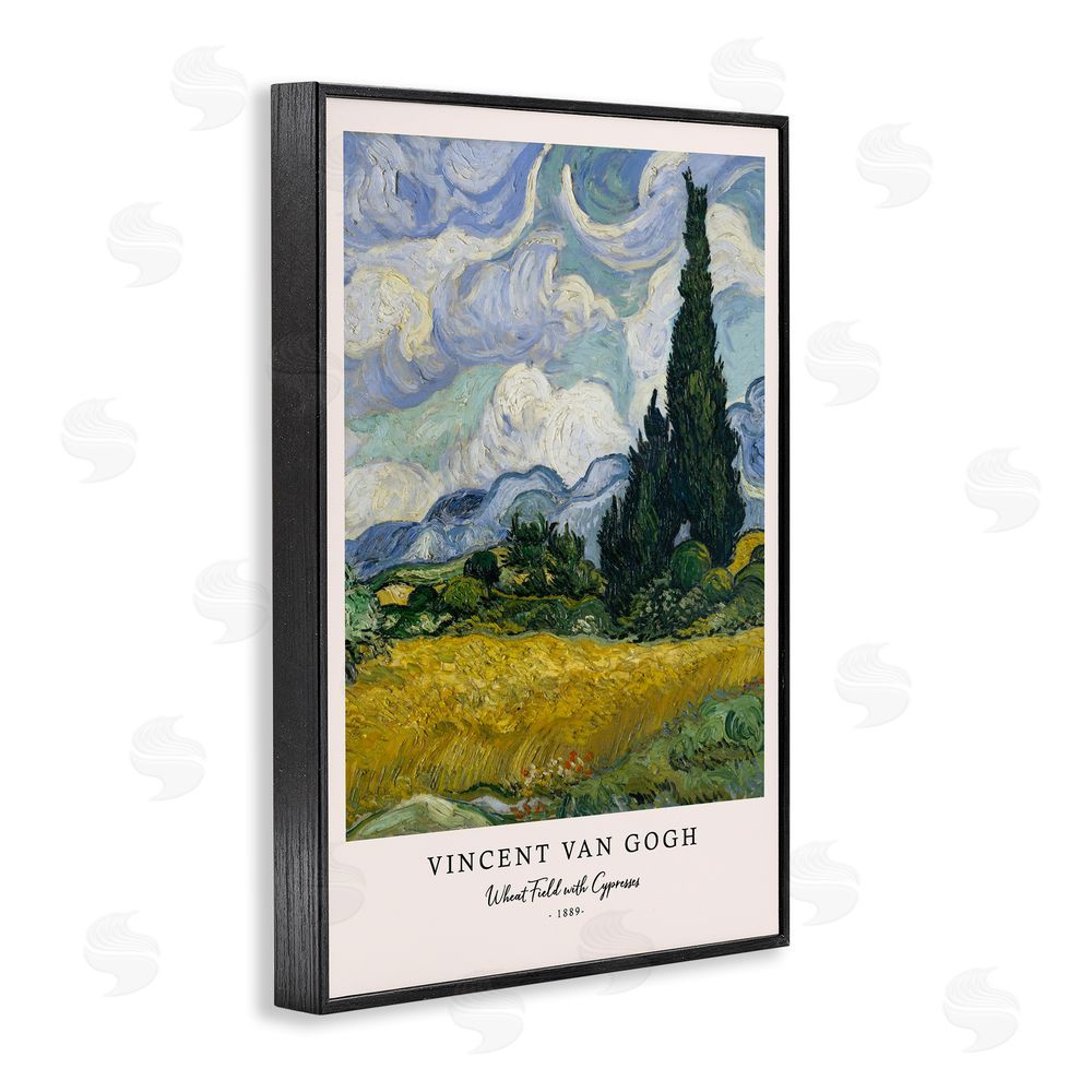 Vintage Hustle Classic Wheat Fields with Cypresses Black Framed Giclee Wall Art Print