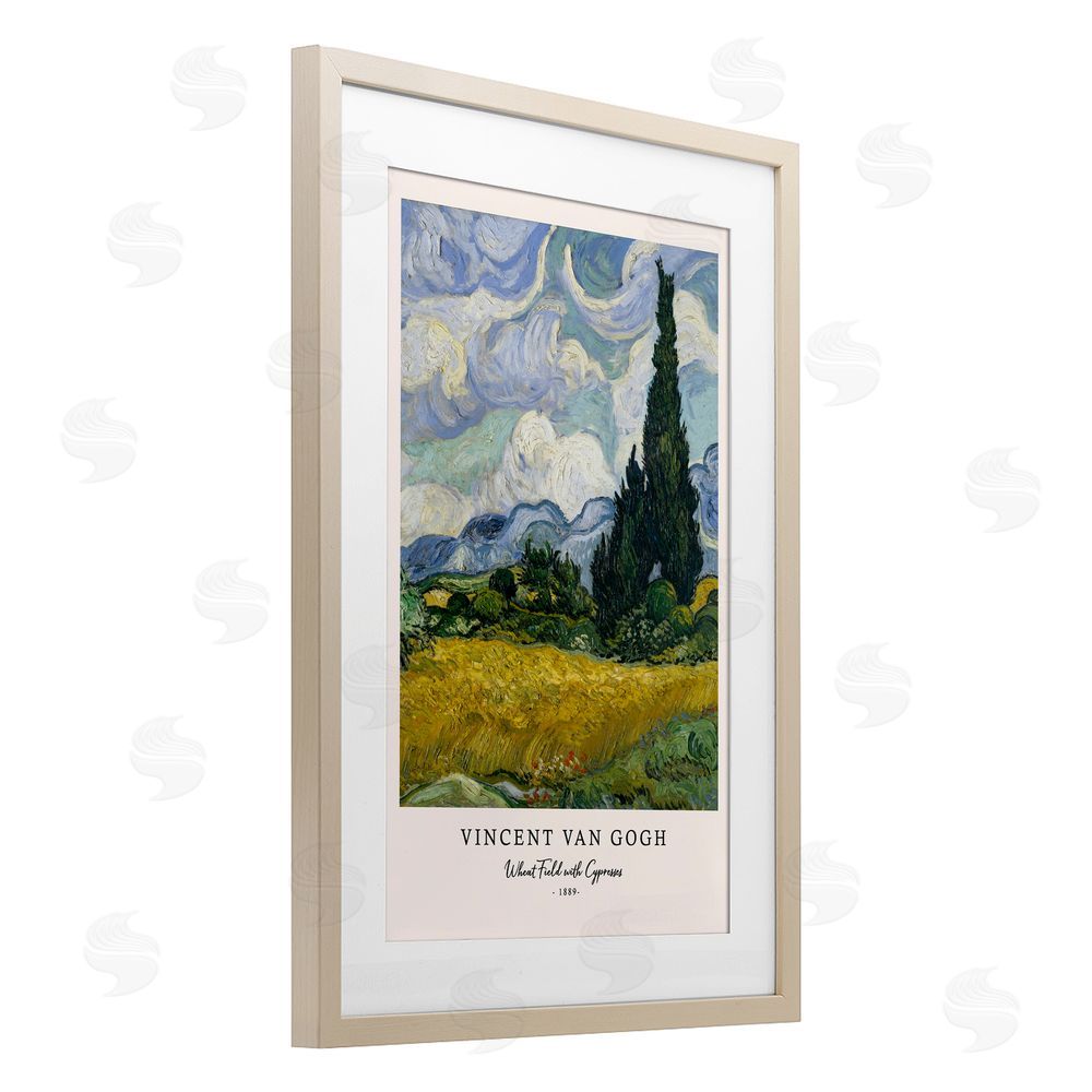 Vintage Hustle Classic Wheat Fields with Cypresses Birch Framed Print Under Glass Wall Art