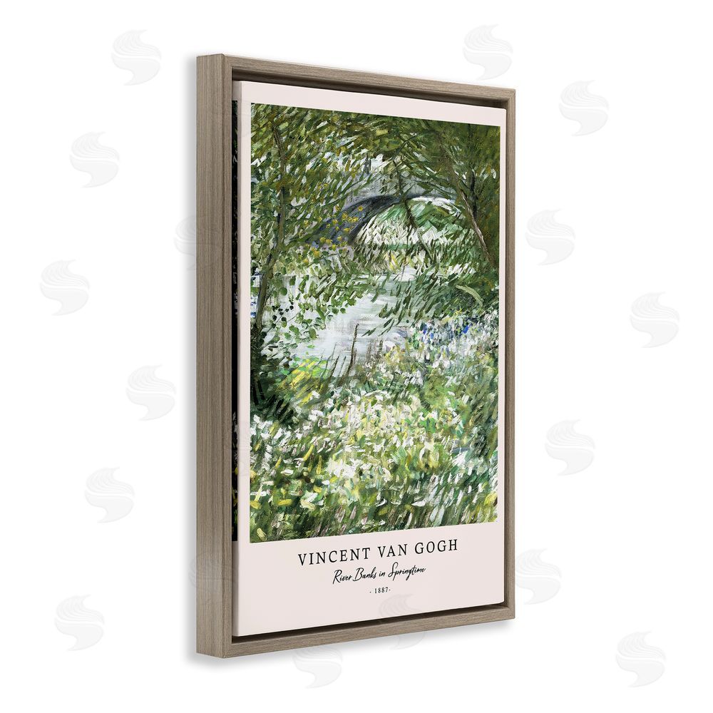 Vintage Hustle Classic River Banks At Springtime Brown Floating Frame Canvas Wall Art Print