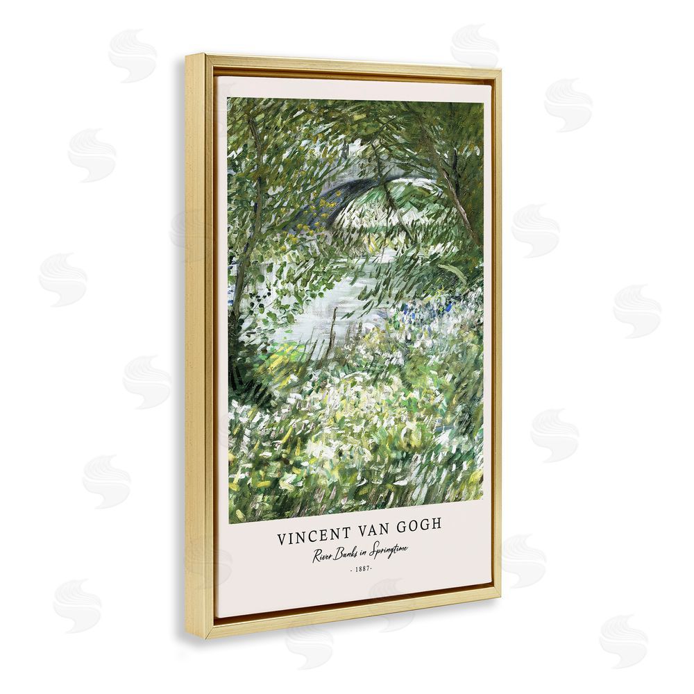 Vintage Hustle Classic River Banks At Springtime Gold Floating Frame Canvas Wall Art Print