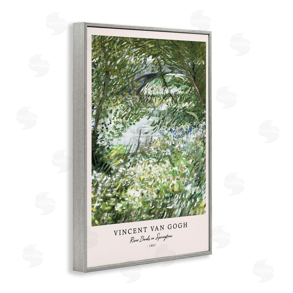 Vintage Hustle Classic River Banks At Springtime Gray Framed Giclee Wall Art Print