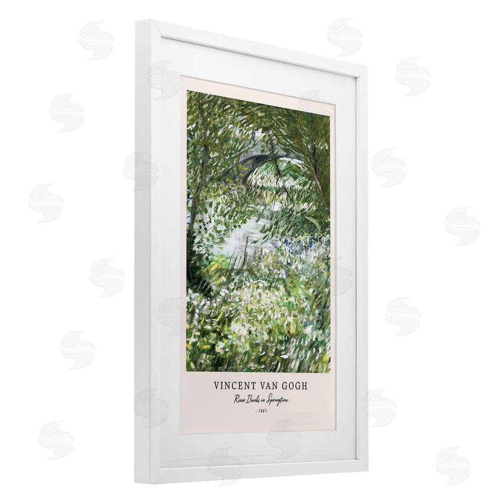 Vintage Hustle Classic River Banks At Springtime White Framed Print Under Glass Wall Art