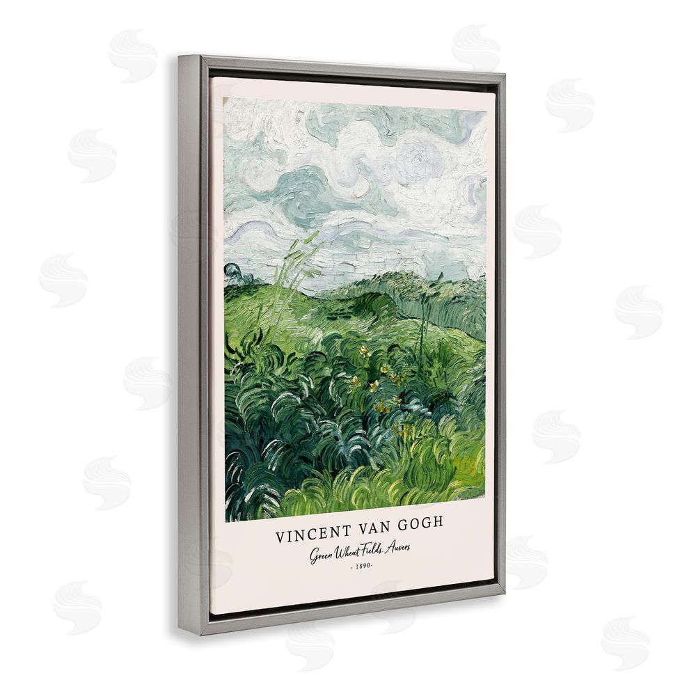 Vintage Hustle Classic Green Wheat Fields Gray Floating Frame Canvas Wall Art Print