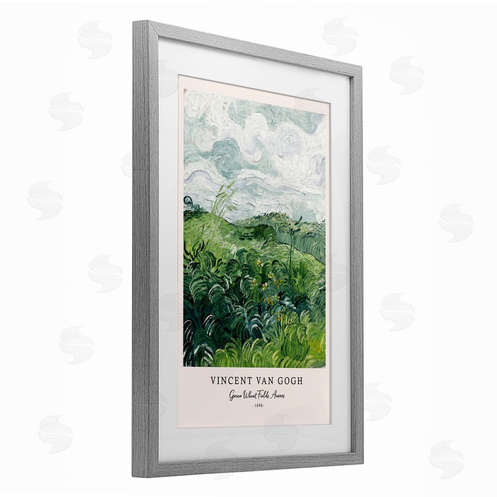Vintage Hustle Classic Green Wheat Fields Gray Framed Print Under Glass Wall Art