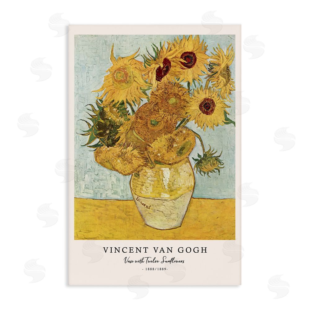 Vintage Hustle Classic Vase with Twelve Sunflowers Stretched Canvas Wall Art Print