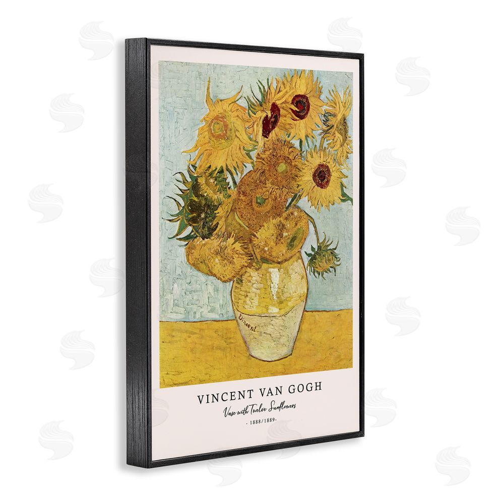 Vintage Hustle Classic Vase with Twelve Sunflowers Black Framed Giclee Wall Art Print