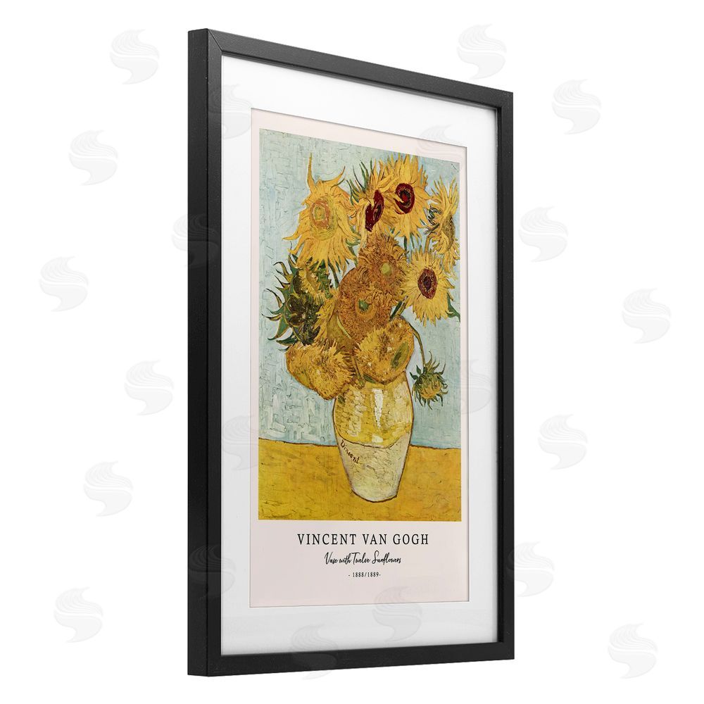 Vintage Hustle Classic Vase with Twelve Sunflowers Black Framed Print Under Glass Wall Art