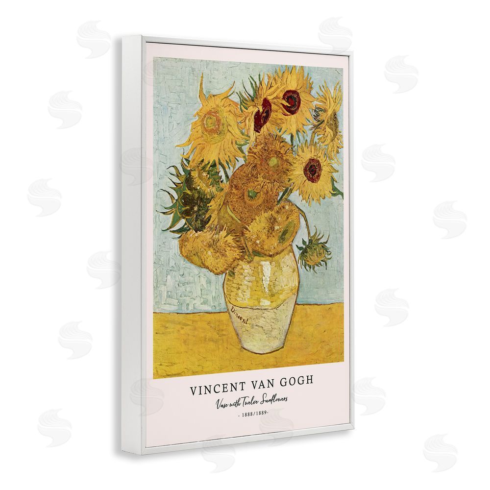 Vintage Hustle Classic Vase with Twelve Sunflowers White Framed Giclee Wall Art Print