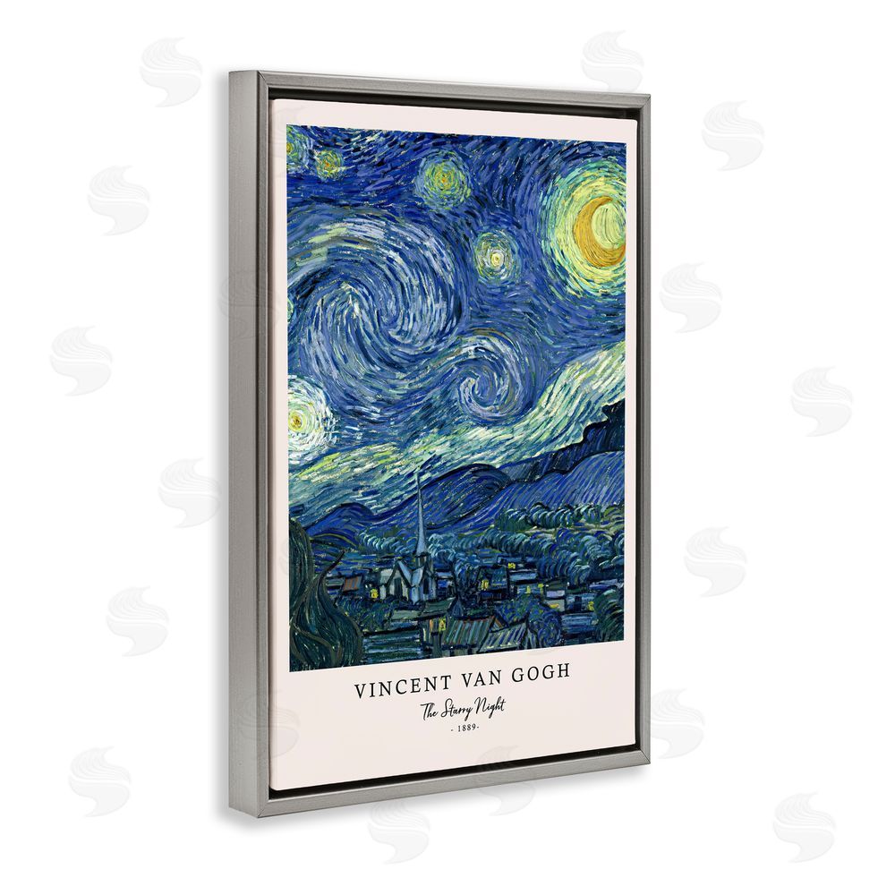 Vintage Hustle Classic Starry Night Van Gogh Gray Floating Frame Canvas Wall Art Print