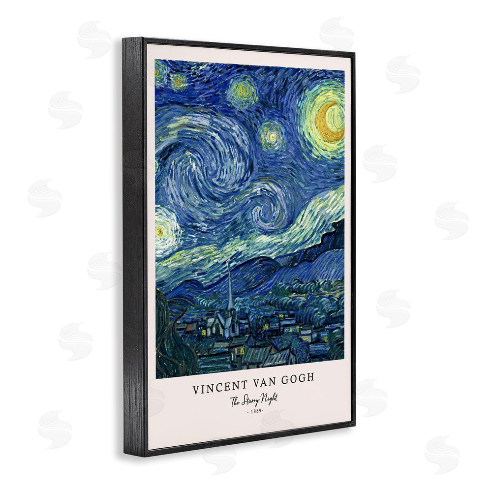 Vintage Hustle Classic Starry Night Van Gogh Black Framed Giclee Wall Art Print