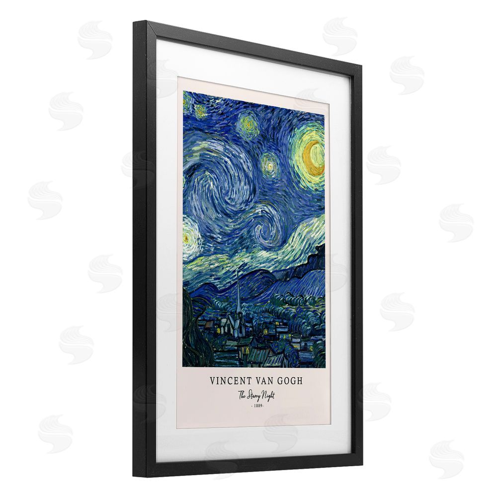 Vintage Hustle Classic Starry Night Van Gogh Black Framed Print Under Glass Wall Art
