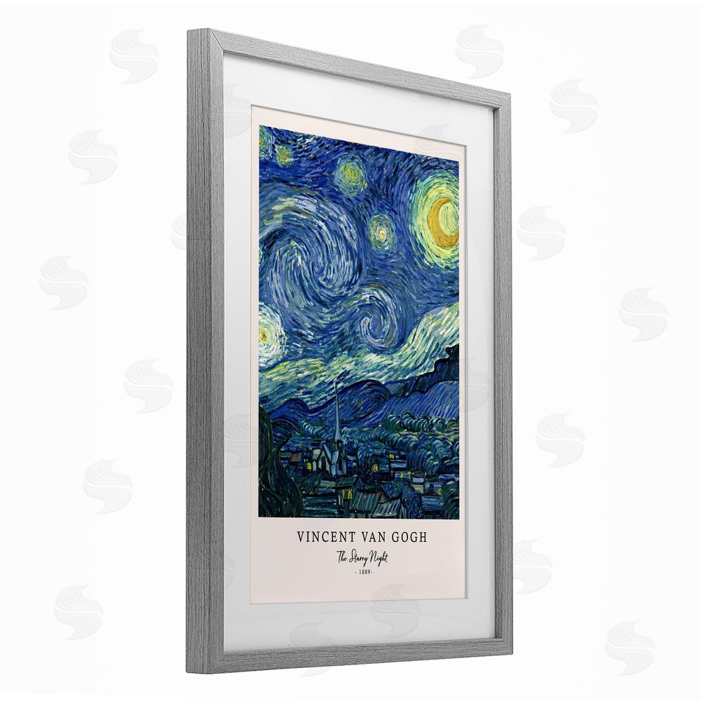 Vintage Hustle Classic Starry Night Van Gogh Gray Framed Print Under Glass Wall Art