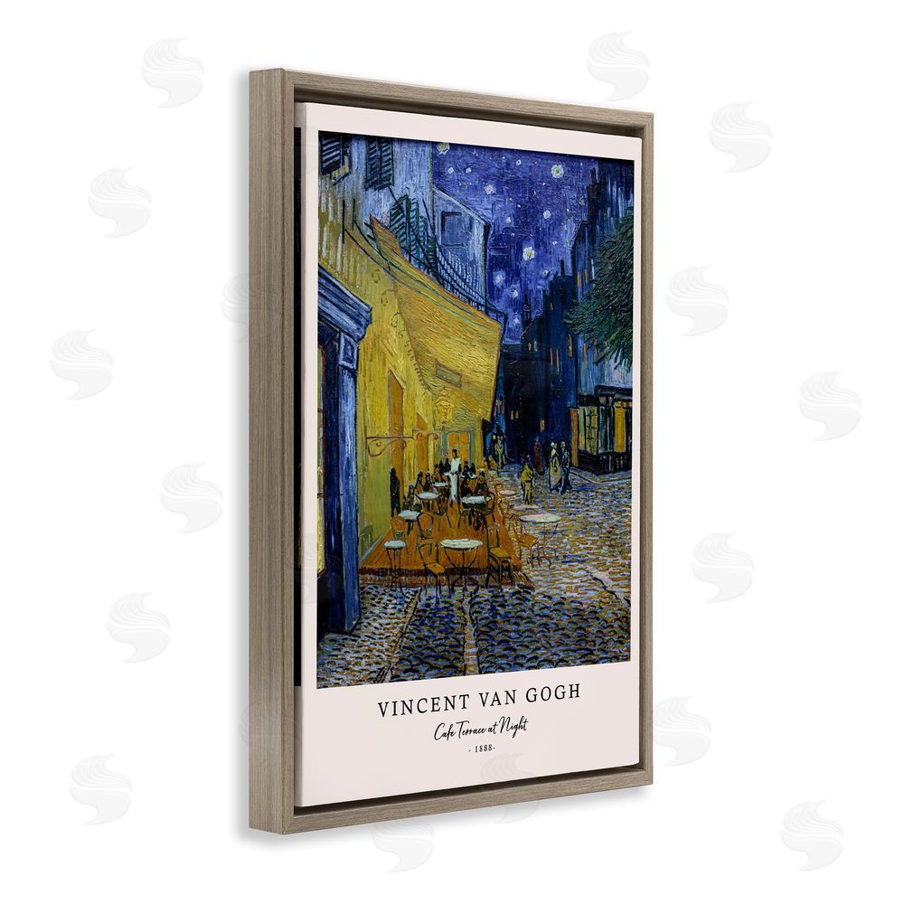 Vintage Hustle Classic Cafe Terrace At Night Brown Floating Frame Canvas Wall Art Print