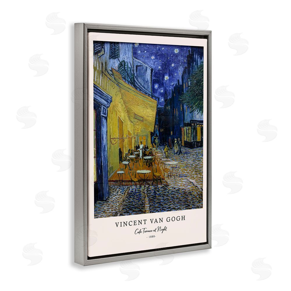 Vintage Hustle Classic Cafe Terrace At Night Gray Floating Frame Canvas Wall Art Print