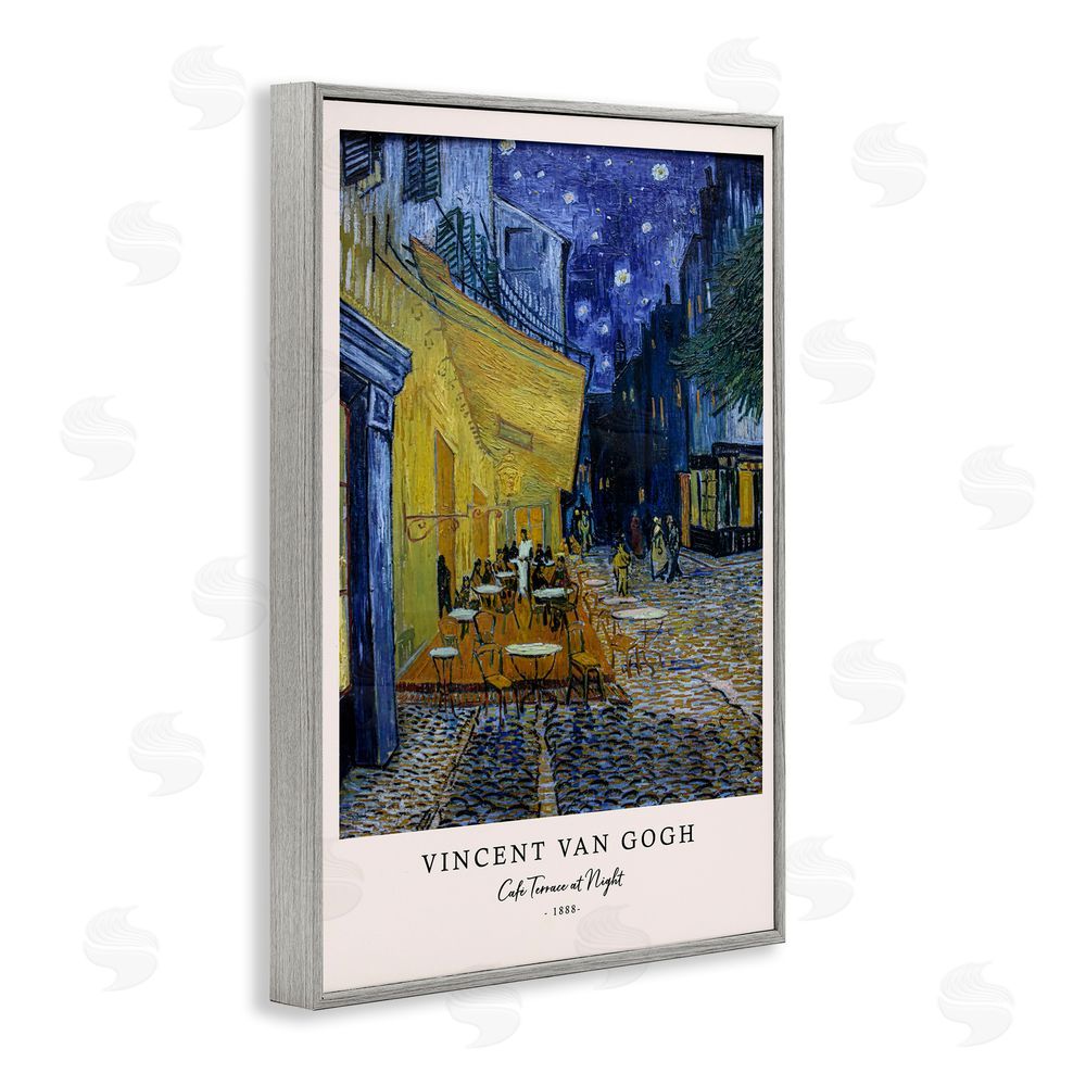 Vintage Hustle Classic Cafe Terrace At Night Gray Framed Giclee Wall Art Print
