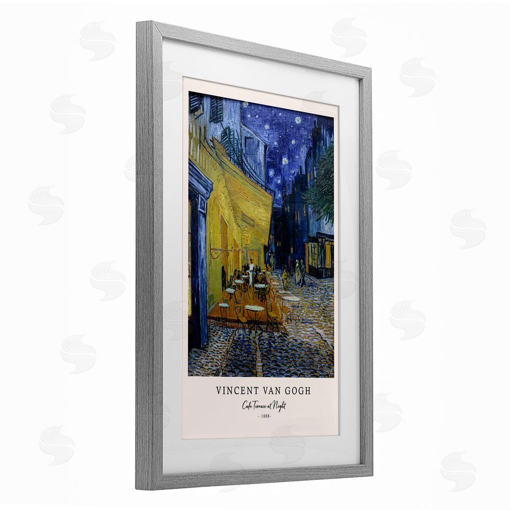 Vintage Hustle Classic Cafe Terrace At Night Gray Framed Print Under Glass Wall Art