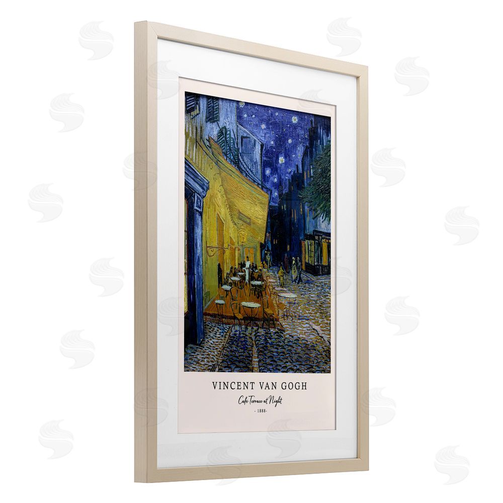 Vintage Hustle Classic Cafe Terrace At Night Birch Framed Print Under Glass Wall Art