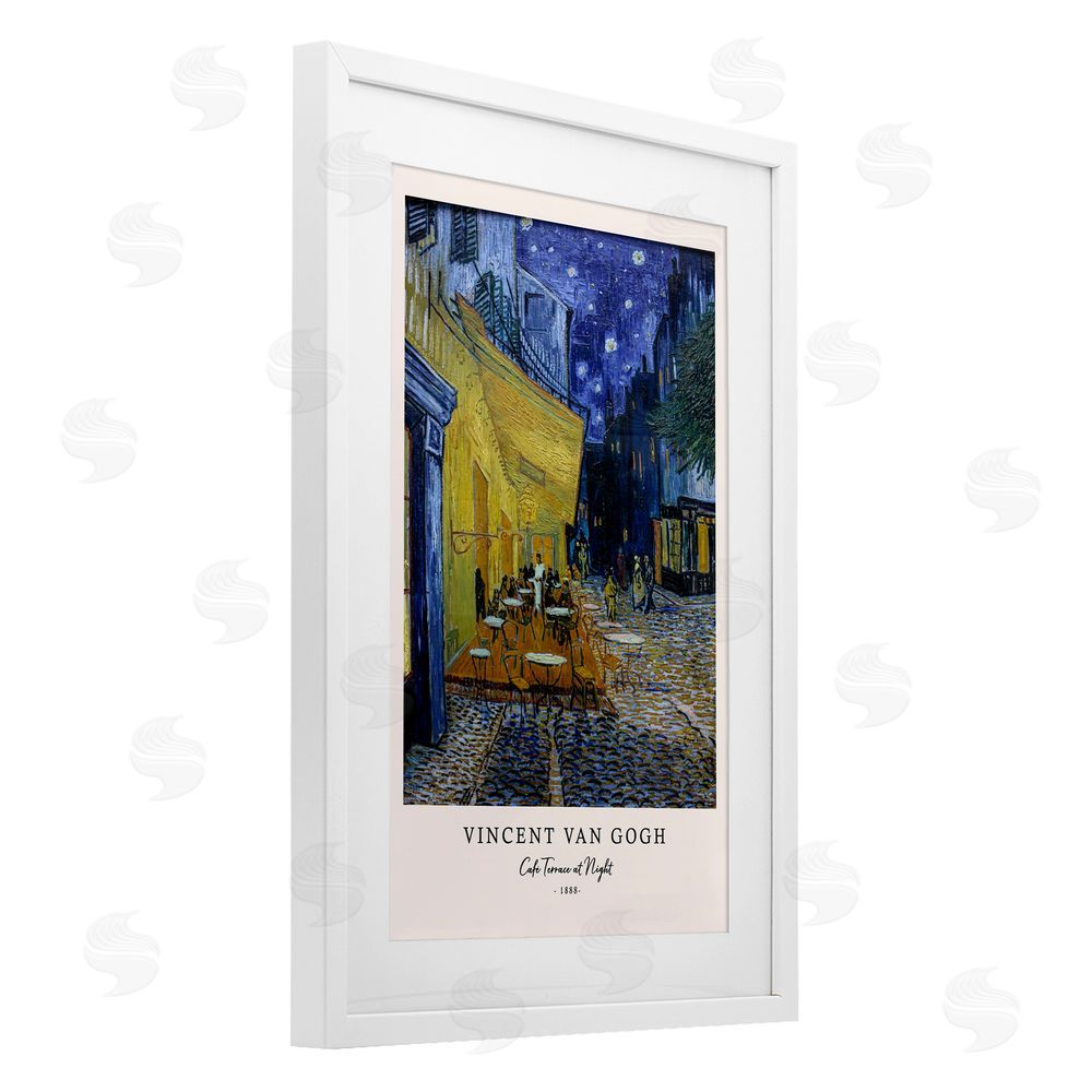 Vintage Hustle Classic Cafe Terrace At Night White Framed Print Under Glass Wall Art
