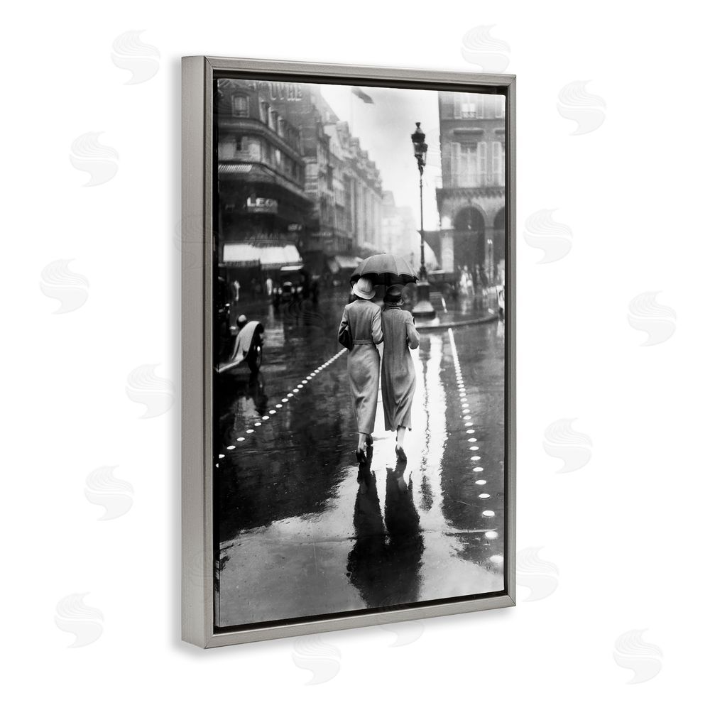 Vintage Hustle Paris In The Rain Gray Floating Frame Canvas Wall Art Print